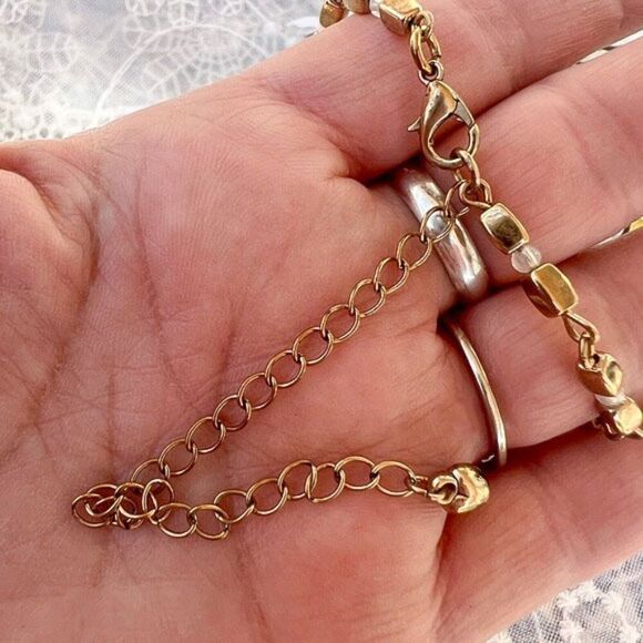 Anklet, Choker or Child’s Gold Box Bead Necklace 12" w 4" Extender - Picture 6 of 9